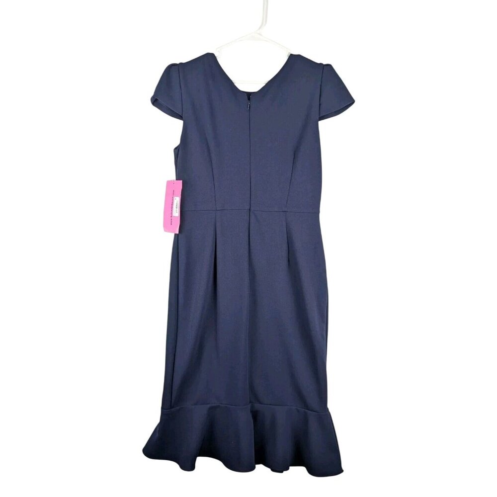 Betsey Johnson Dress Womens 6 Navy Scuba Crepe Dress Ruffle Hem Short Sleeve NWT - Picture 3 of 9